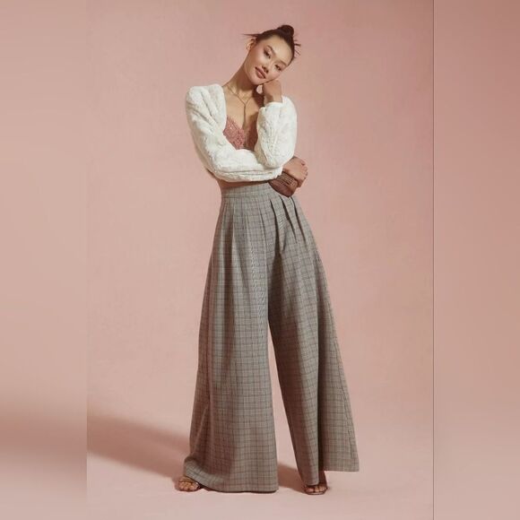 Anthropologie Corey Lynn Calter Pleated Wide-Leg Plaid Trousers Size Medium NWT - Picture 7 of 12